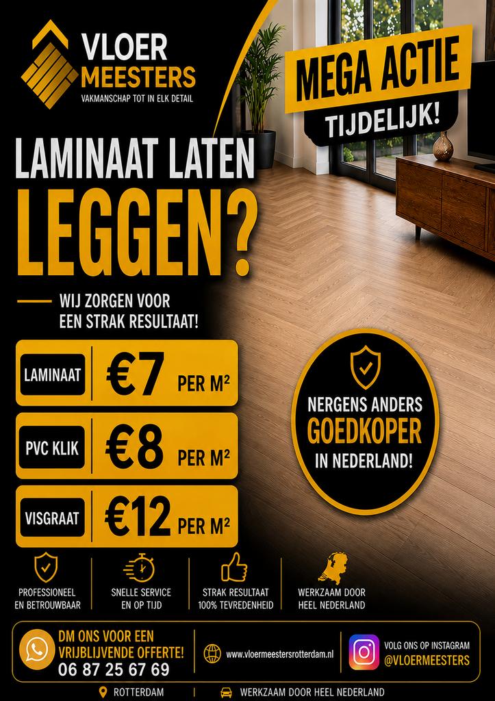 Laminaat, PVC Klik, Visgraat laten leggen - Vloer Meesters, Kunststof, Nieuw, Ophalen of Verzenden, 10 m² of meer