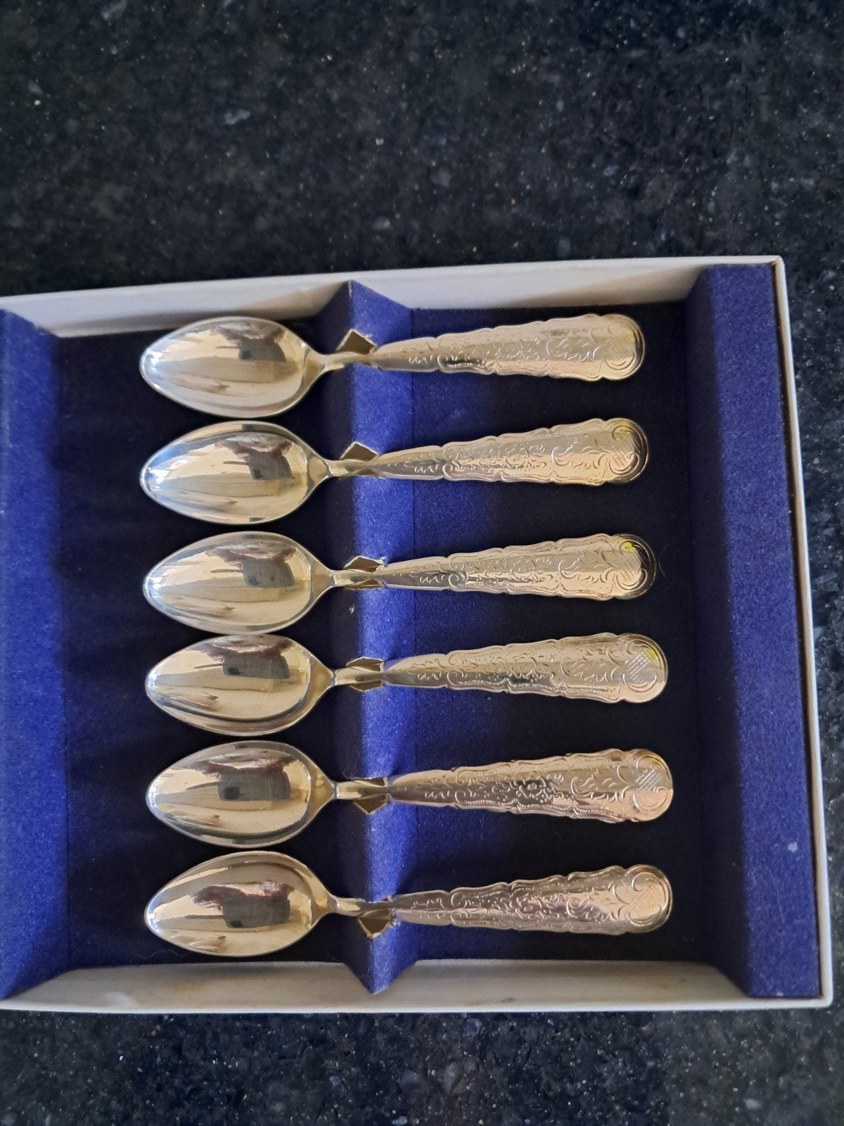 Set van 6 verzilverde theelepels met decoratieve handvatten, Ophalen of Verzenden