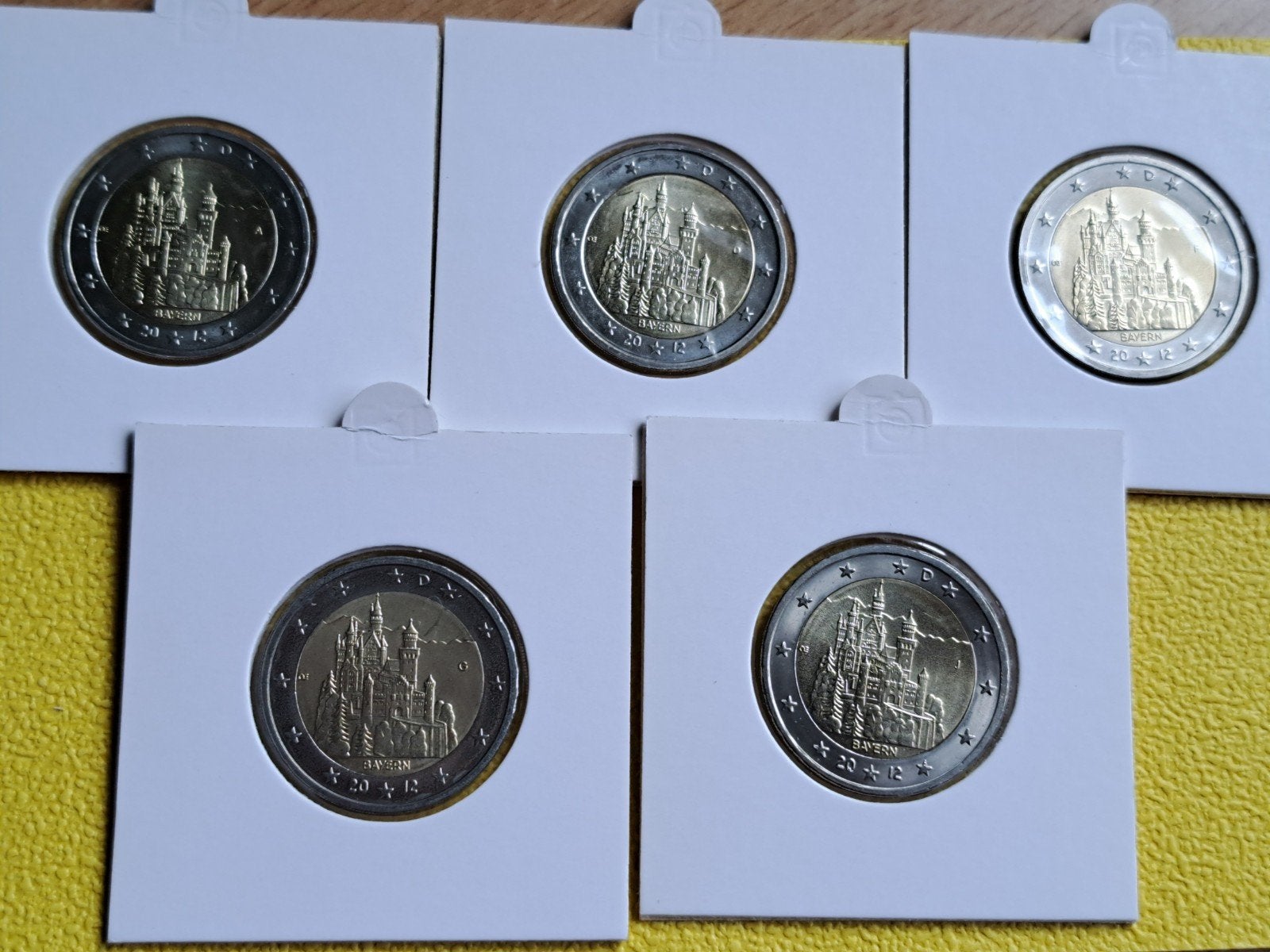 5x 2 euro UNC Duitsland 2012 Bayern Serie ADFGJ, Postzegels en Munten, Ophalen of Verzenden, Duitsland, 2 euro