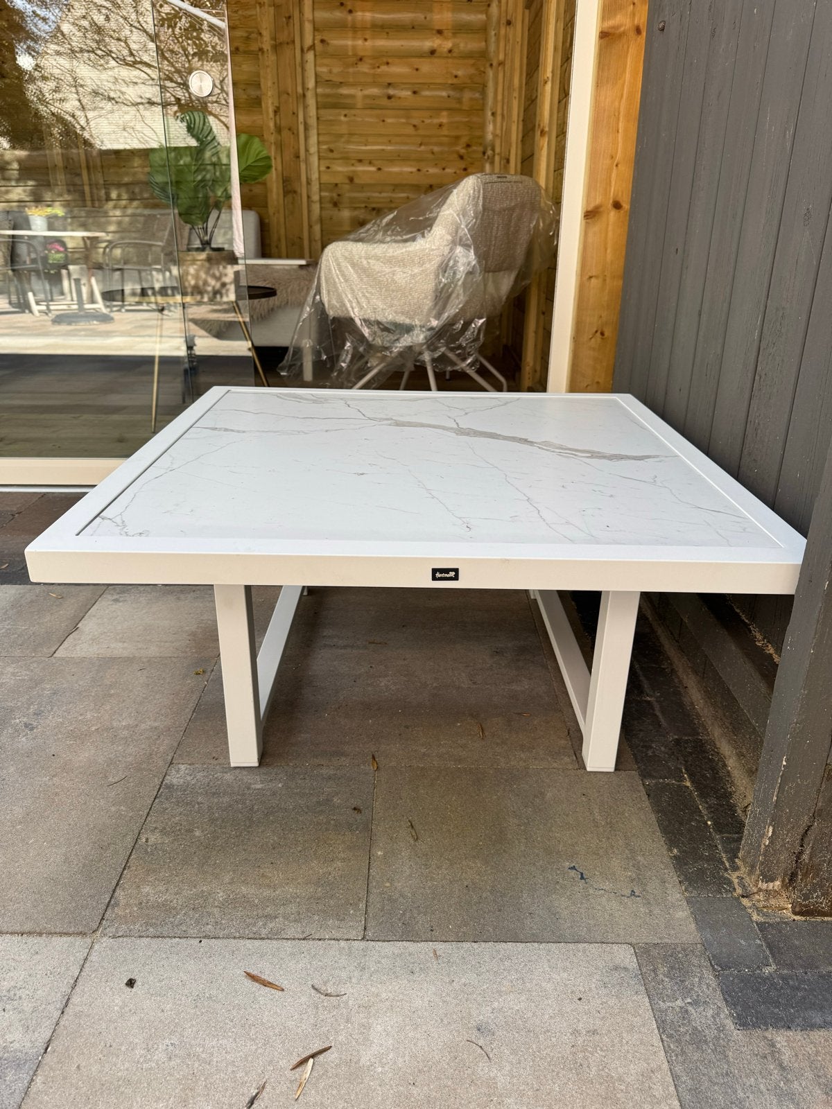 Hartman lounchtafel wit met marmerlook blad, Ophalen, Zo goed als nieuw, Vierkant, Aluminium