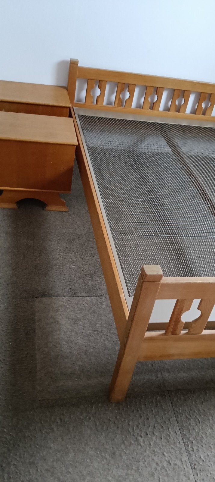Vintage houten ledikant 140x200 cm met Auping matras, Ophalen, Gebruikt, Tweepersoons, 140 cm