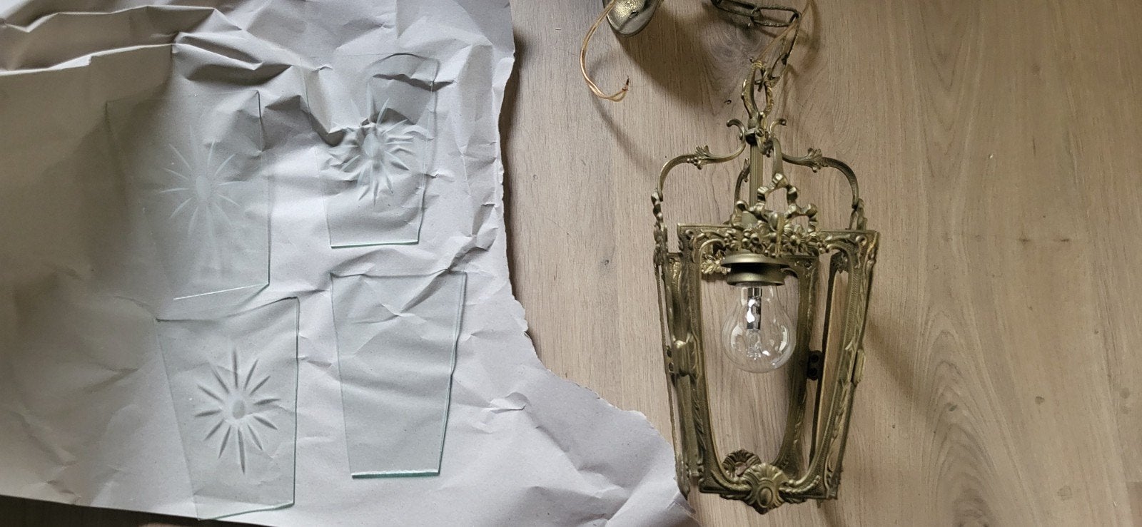 Antieke vergulde lantaarn hang lamp hanglamp, Ophalen of Verzenden