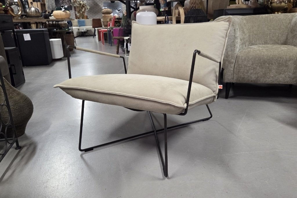 Luxe fauteul EARL Jess Design metaal & leer Sera Ivory, Huis en Inrichting, Ophalen, 75 tot 100 cm, Zo goed als nieuw, 75 tot 100 cm
