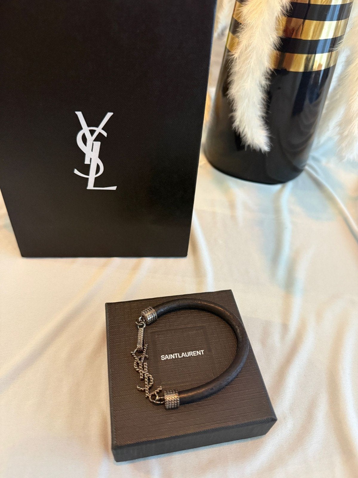 YSL Yves Saint Laurent Heren Armband, Ophalen of Verzenden, Nieuw, Zwart, Leer