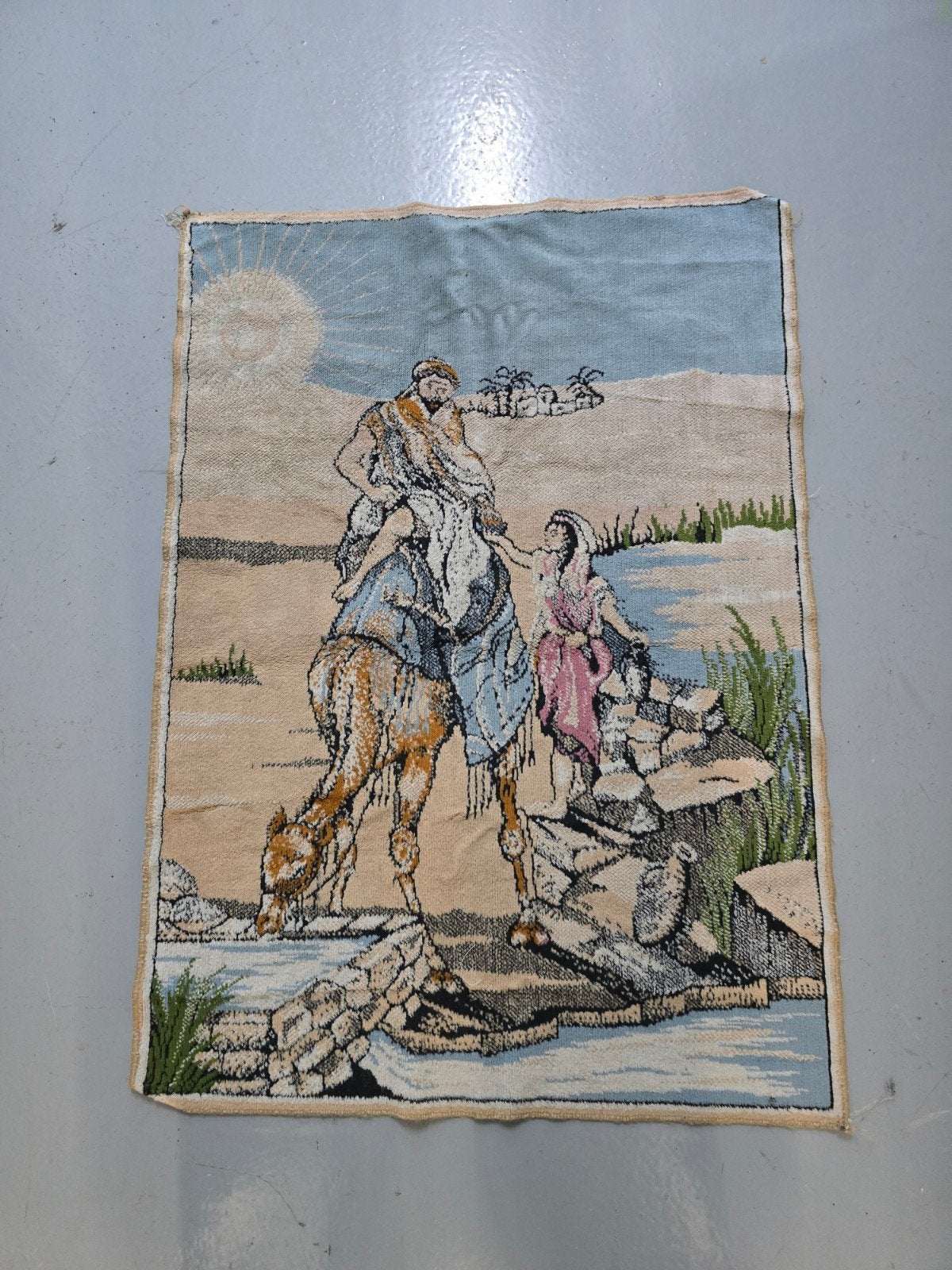 Vintage wandtapijt met woestijnscène en kameel, Verzenden