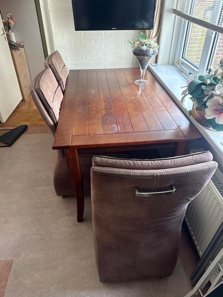 Eettafel met 4 stoelen - Gebruikt, Huis en Inrichting, Tafels | Eettafels, Ophalen, Gebruikt, 100 tot 150 cm, 50 tot 100 cm