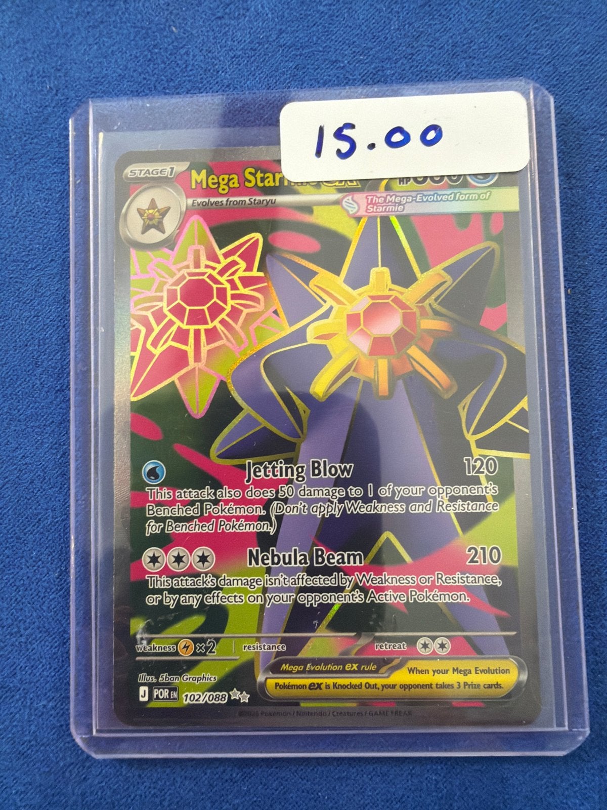 Mega Starmie EX Pokémon Kaart - Zeldzaam en Foil, Ophalen of Verzenden, Zo goed als nieuw, Losse kaart, Foil