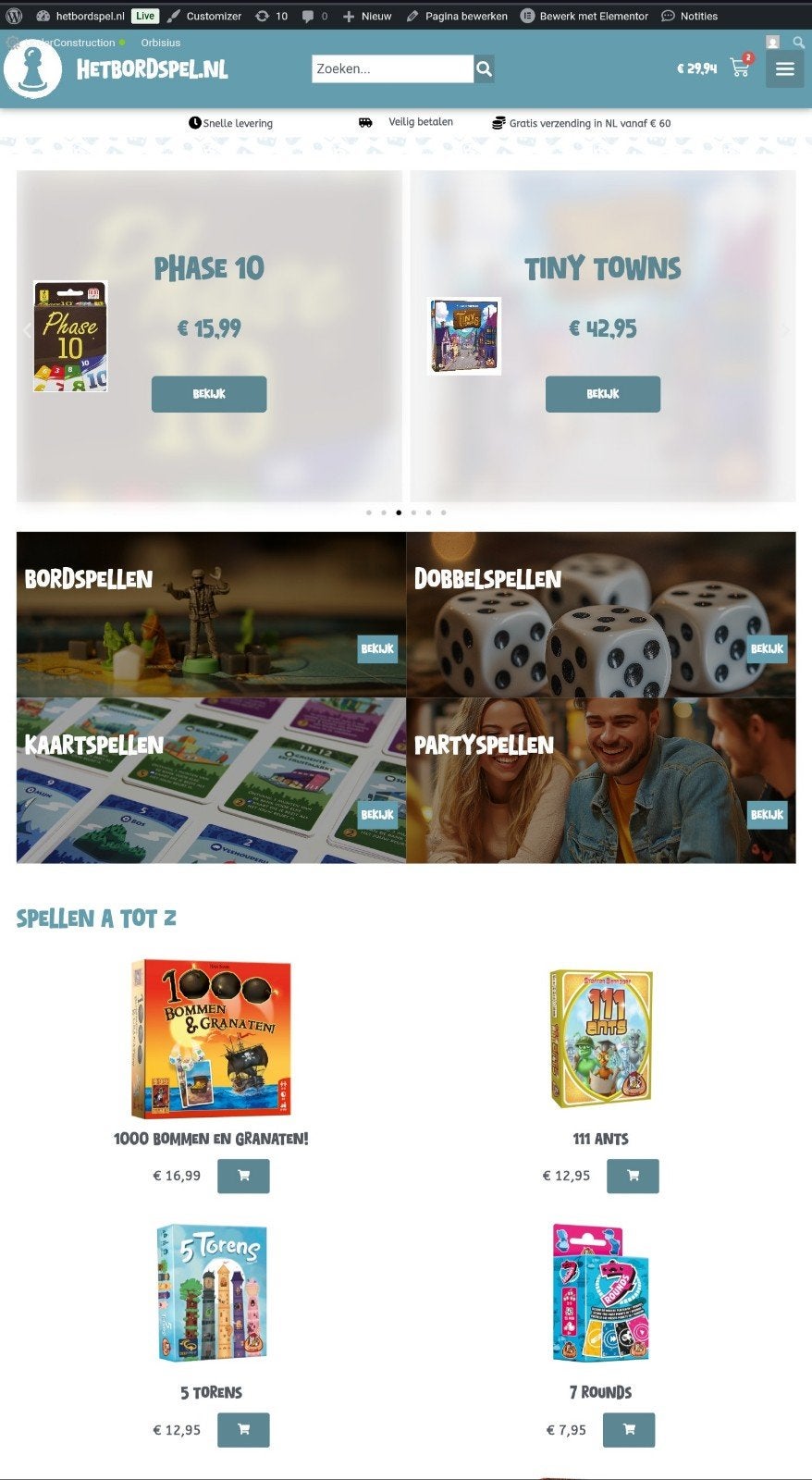 Complete webshop te koop - Bordspellen - Direct starten!, Website Bouw