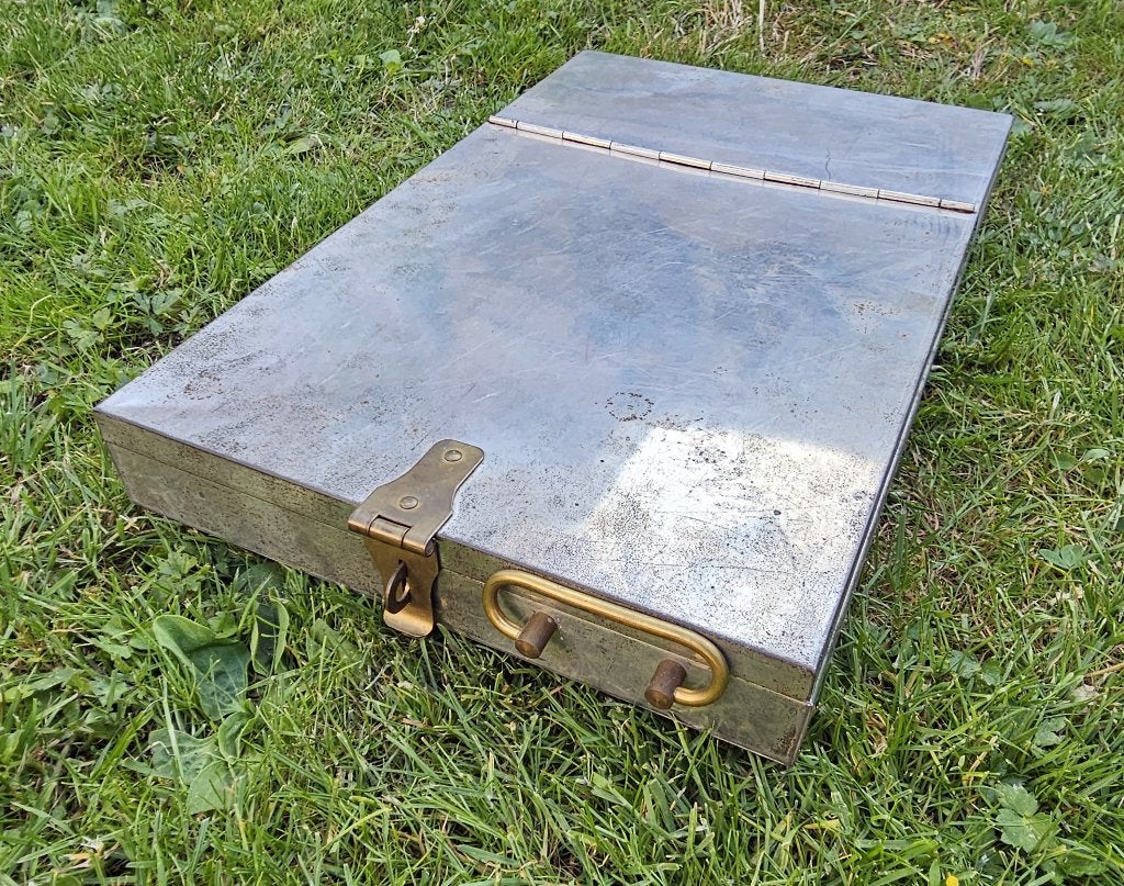 Zeldzame antieke metalen bankcassette / documentenkoffer, Ophalen of Verzenden