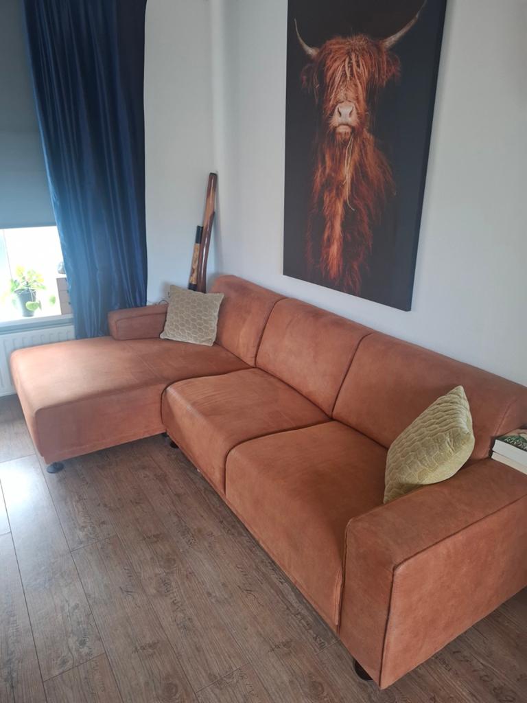 Comfortabele hoekbank, eettafel met stoelen en klapbankje, Huis en Inrichting, Ophalen, 250 tot 300 cm, Gebruikt, 100 tot 125 cm