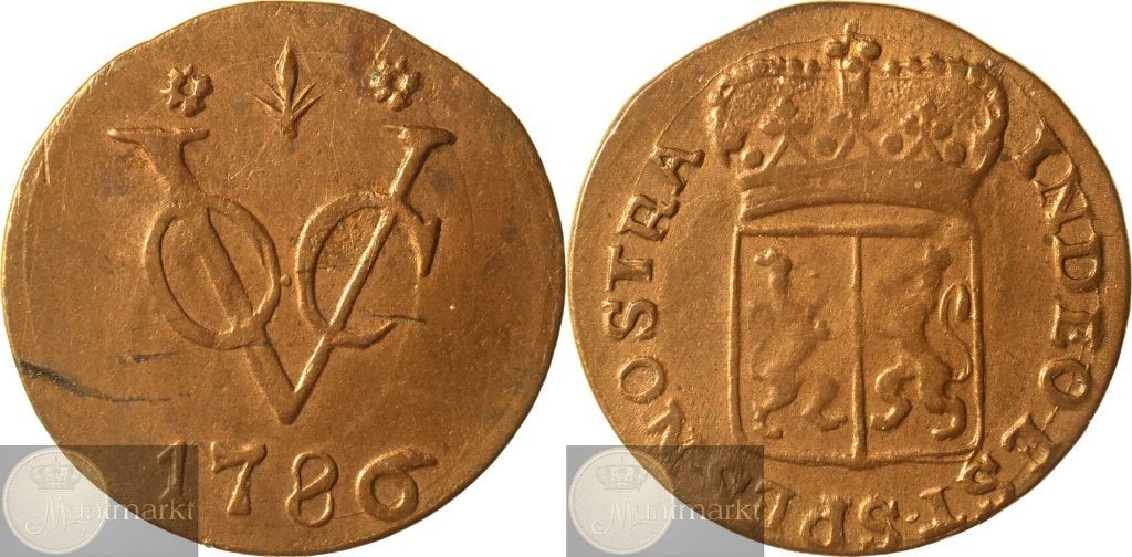 V.O.C. - Gelderland - Duit 1786 - mmt tussen rozetten, Ophalen of Verzenden, Vóór koninkrijk, Overige waardes, Losse munt