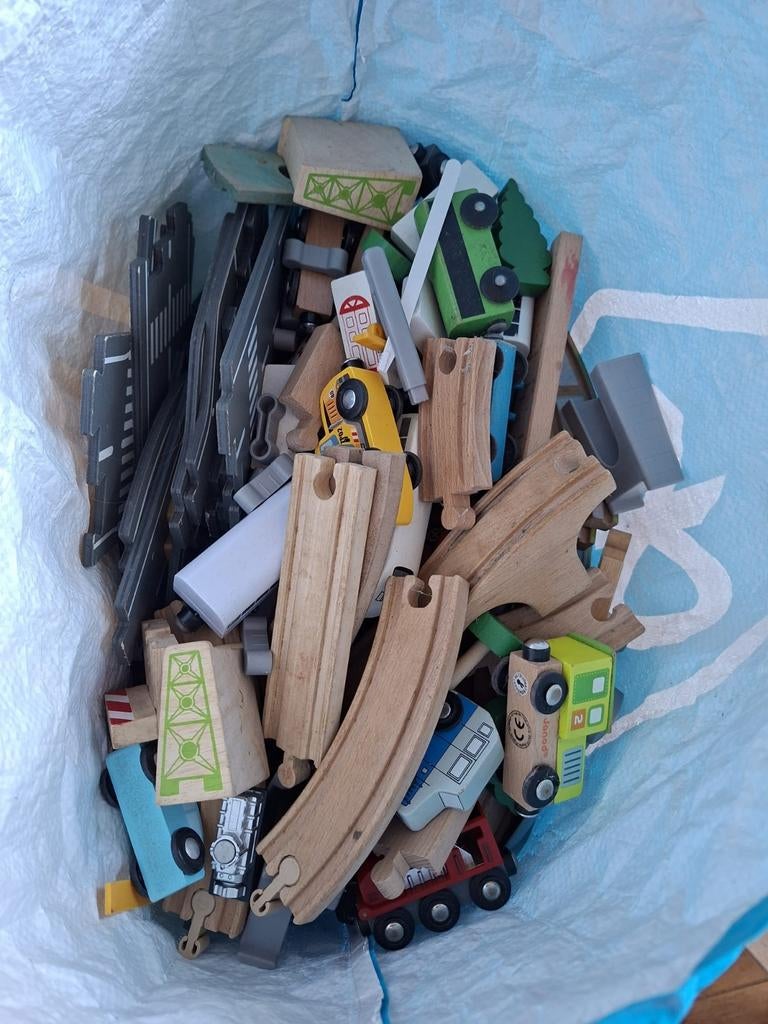 Uitgebreide houten spoorbaan en wegdelen set, Ophalen of Verzenden, Gebruikt