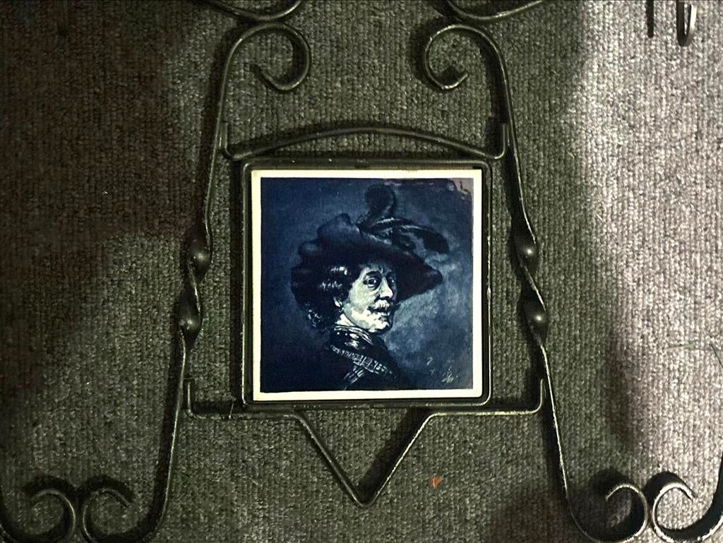 Vintage ijzeren sleutelrek met Delfsblauw tegeltje, Ophalen of Verzenden