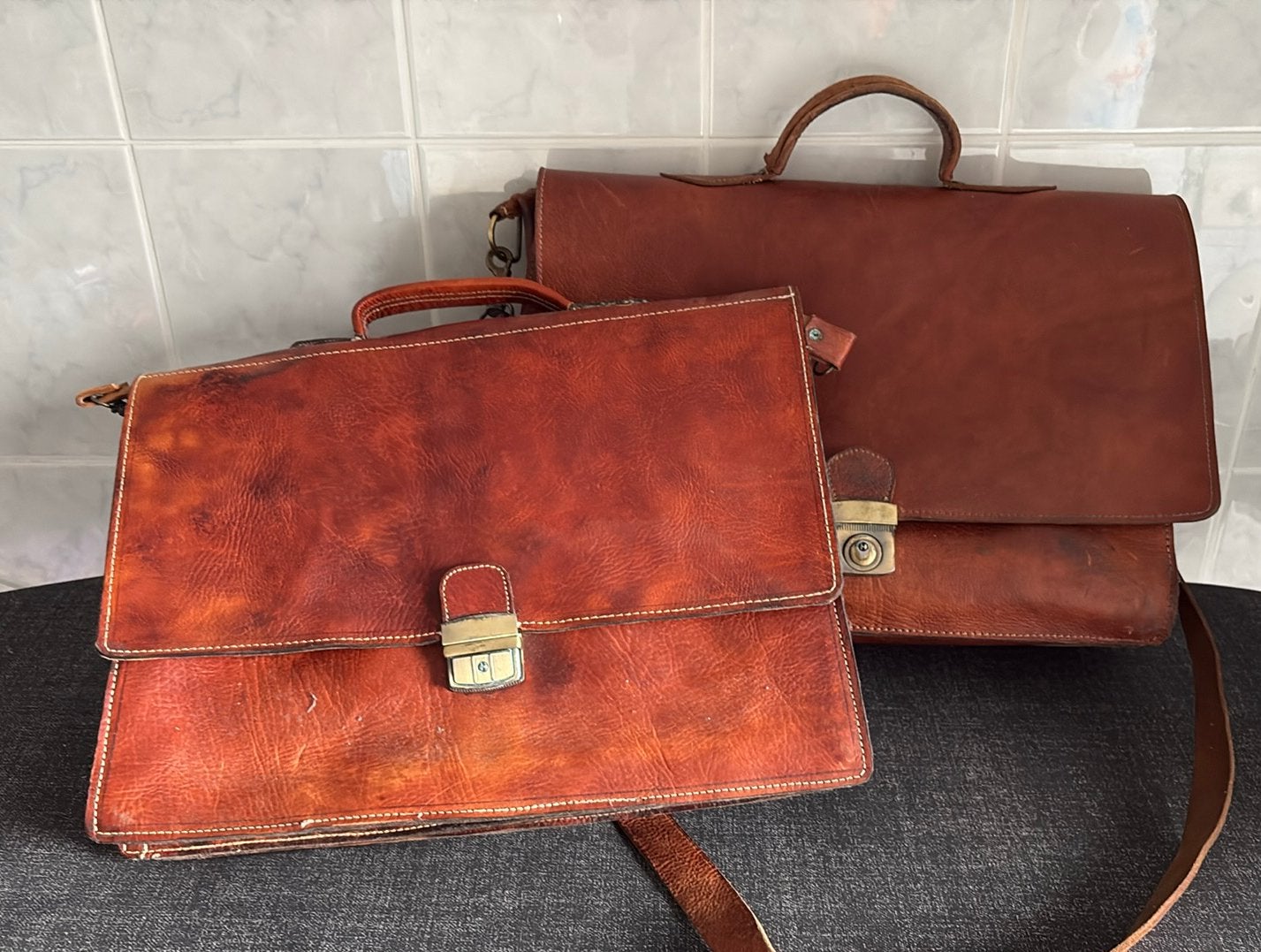 Leren tassen uit Marrakech, Gebruikt, Minder dan 30 cm, Bruin, Aktetas of Boekentas