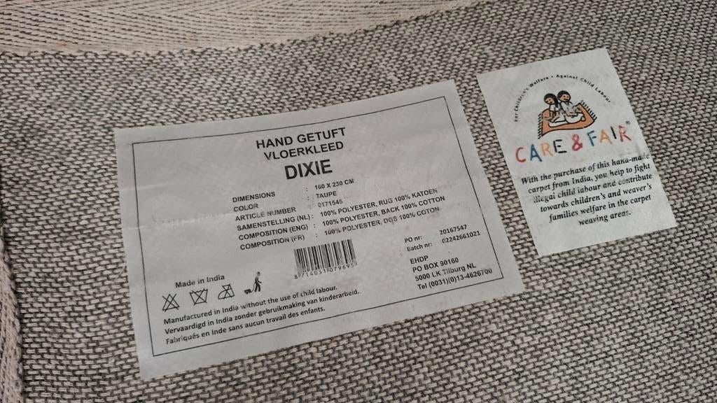 Handgetuft kleed Dixie - Taupe - 230x160cm, Gebruikt, Bruin, 150 tot 200 cm, 200 cm of meer
