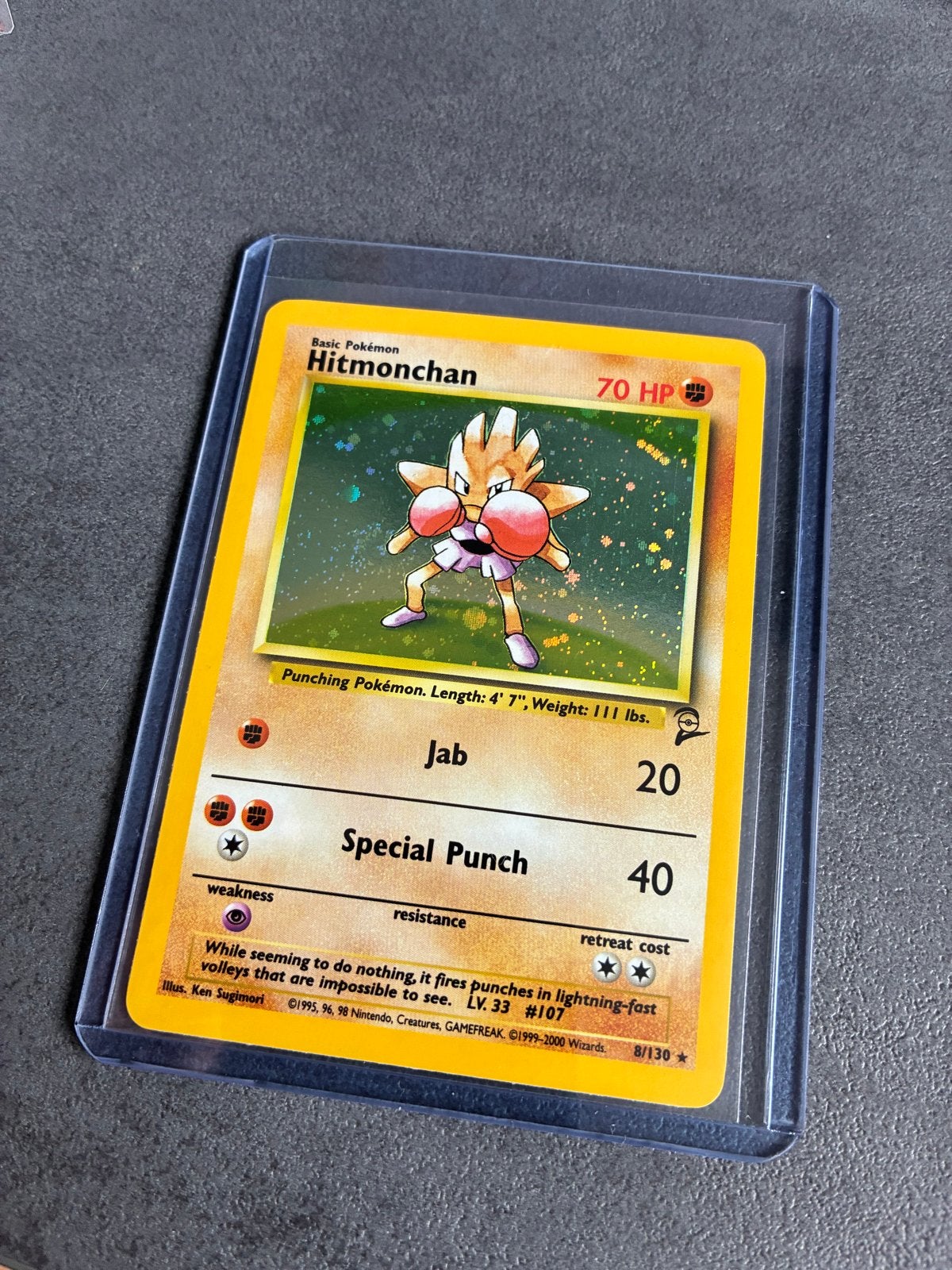Pokémon Kaart Hitmonchan Base Set (2) 8/130 Holo, Ophalen of Verzenden, Gebruikt, Losse kaart, Foil