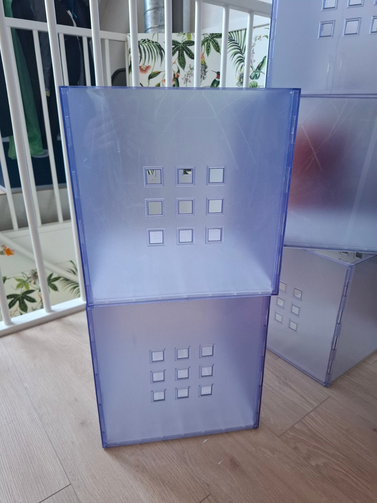 Ikea kunststof Drona bakken, doorzichtig lila/grijs (14x), Ophalen, Gebruikt, Bak of Kist, Minder dan 35 cm