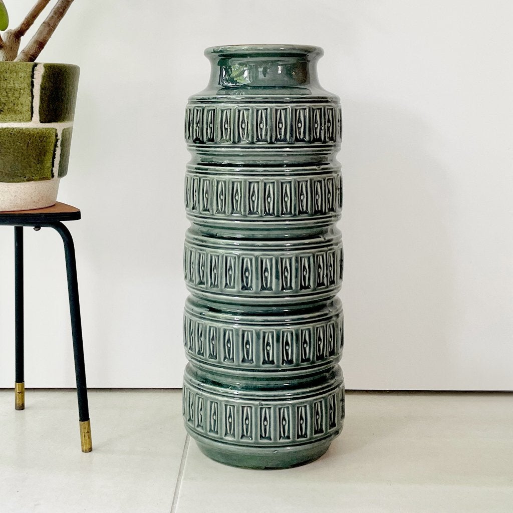 XL West Germany VLOER VAAS Scheurich petrol blauw MidCentury, Ophalen of Verzenden