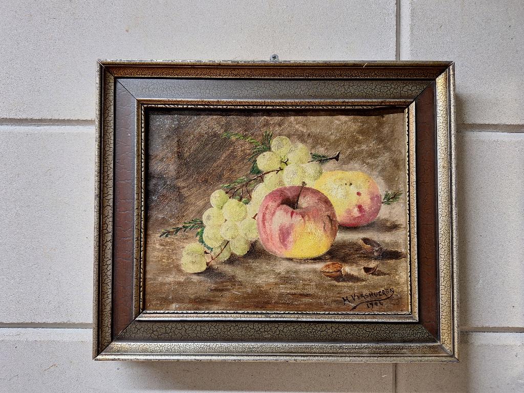 Antiek Stilleven uit 1906  met Appels en Druiven, Ophalen of Verzenden