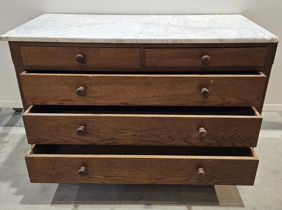 Eikenhouten Commode met Marmeren Blad - Ca. 1920, Ophalen