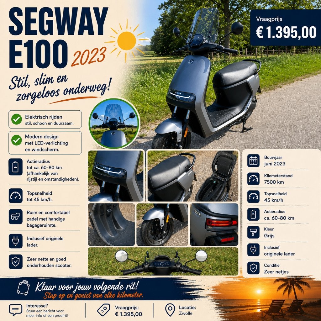 Segway E100 – 2023 – Elektrische scooter – Zeer nette staat, Elektrisch, Zo goed als nieuw, Ophalen, Overige merken