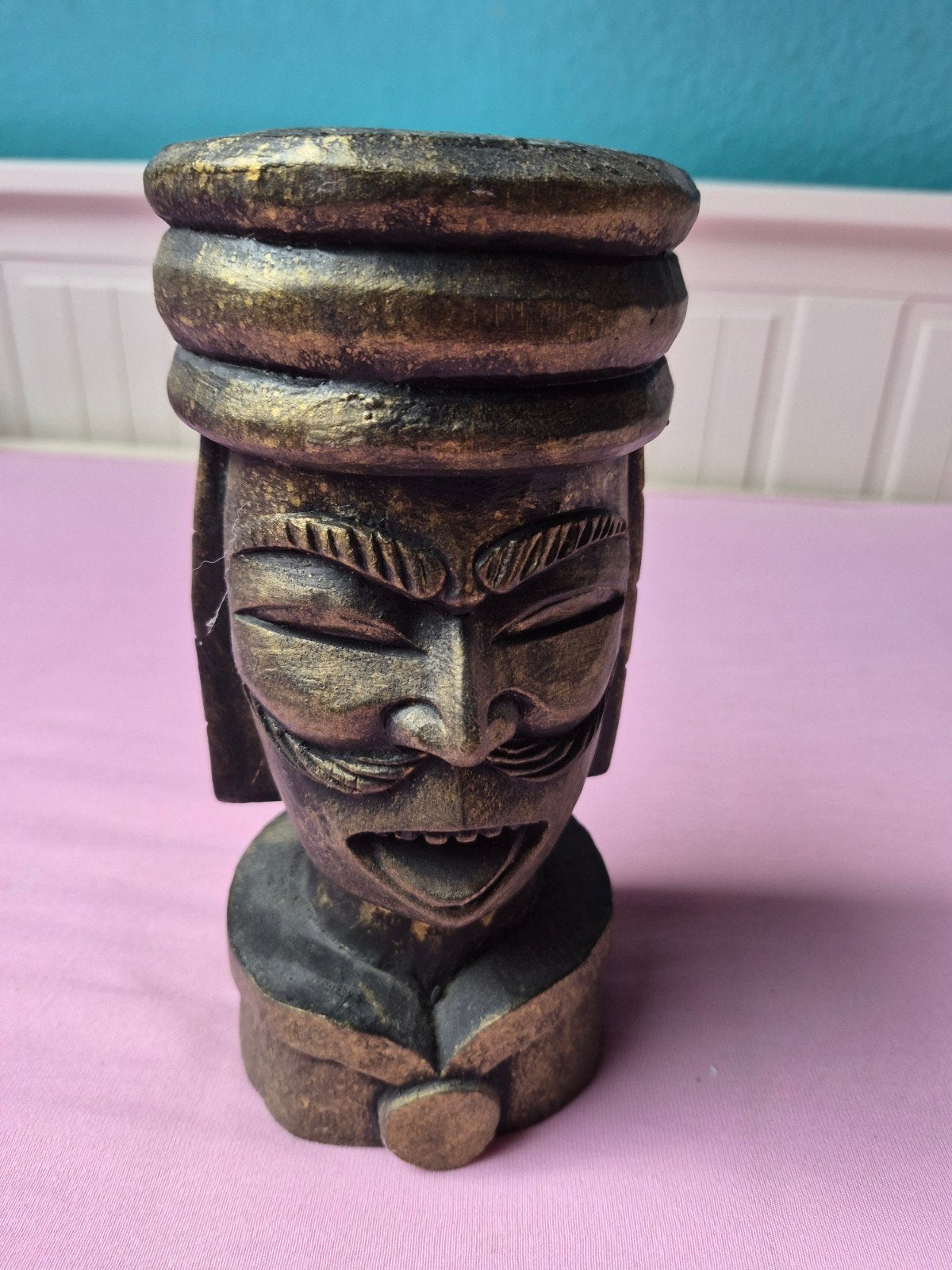 Gaper , Houten Buste - Decoratief Beeldje, Antiek en Kunst, Minder dan 20 cm, Handgemaakt, Buste, Ophalen of Verzenden
