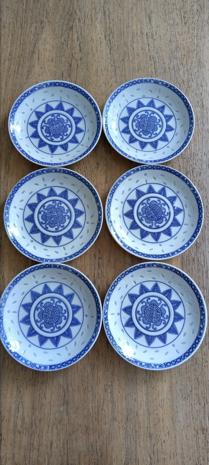 6 vintage schoteltjes / bordjes - Chinees met rijstkorrels, Gebruikt, Ophalen of Verzenden, Overige stijlen, Kop(pen) en/of Schotel(s)