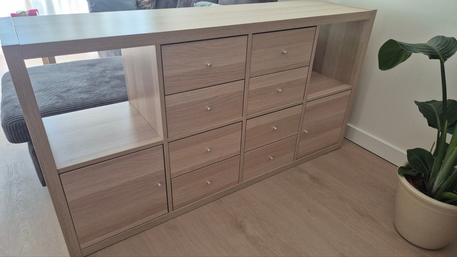 IKEA KALLAX kast met lades en deurtjes, licht hout, Ophalen, Gebruikt, 100 tot 150 cm, 25 tot 50 cm