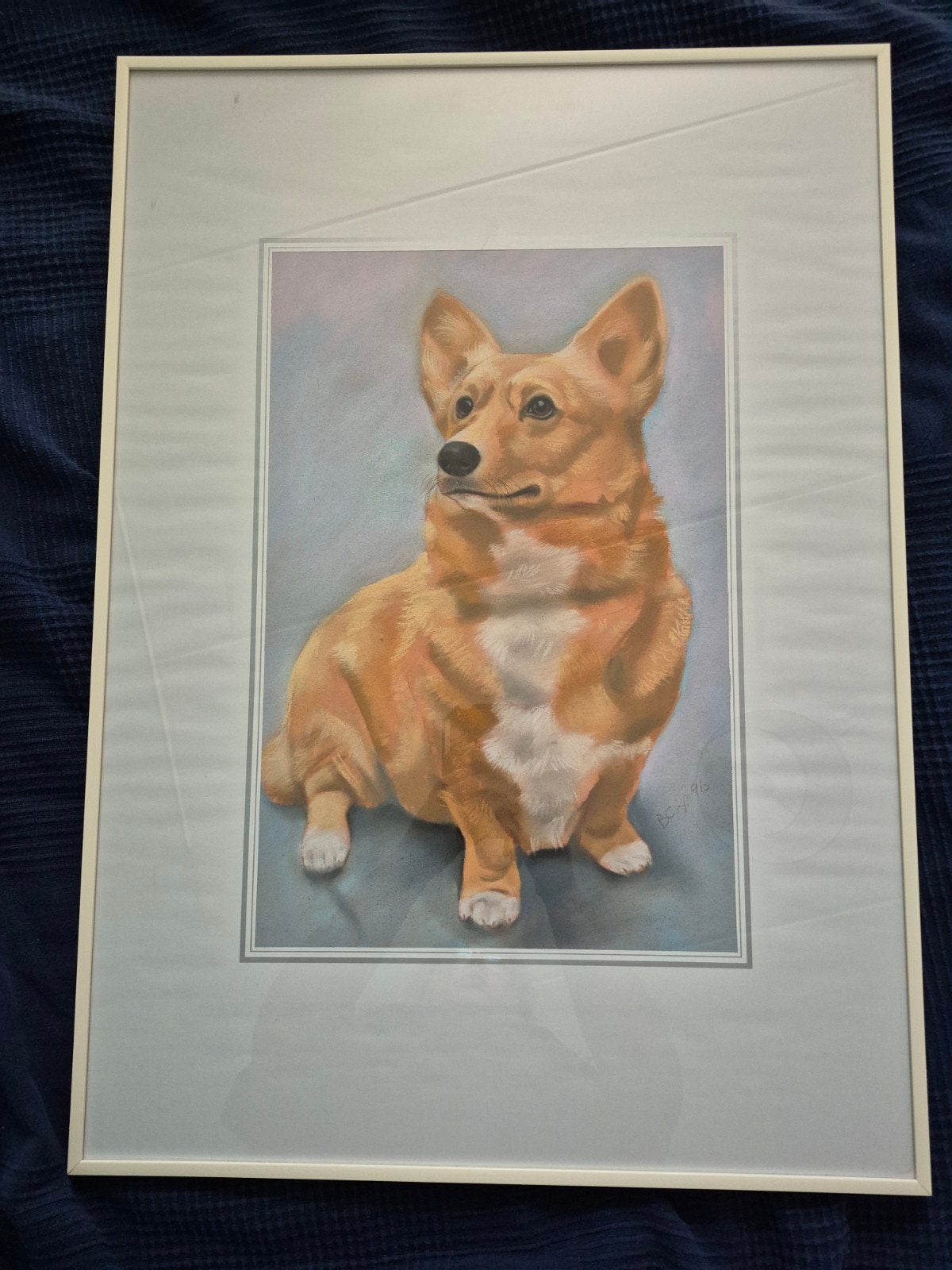 Ingelijst Pastel Portret van een Corgi - Gesigneerd '96, Antiek en Kunst, Ophalen, Gedateerd, Realistisch, Dieren