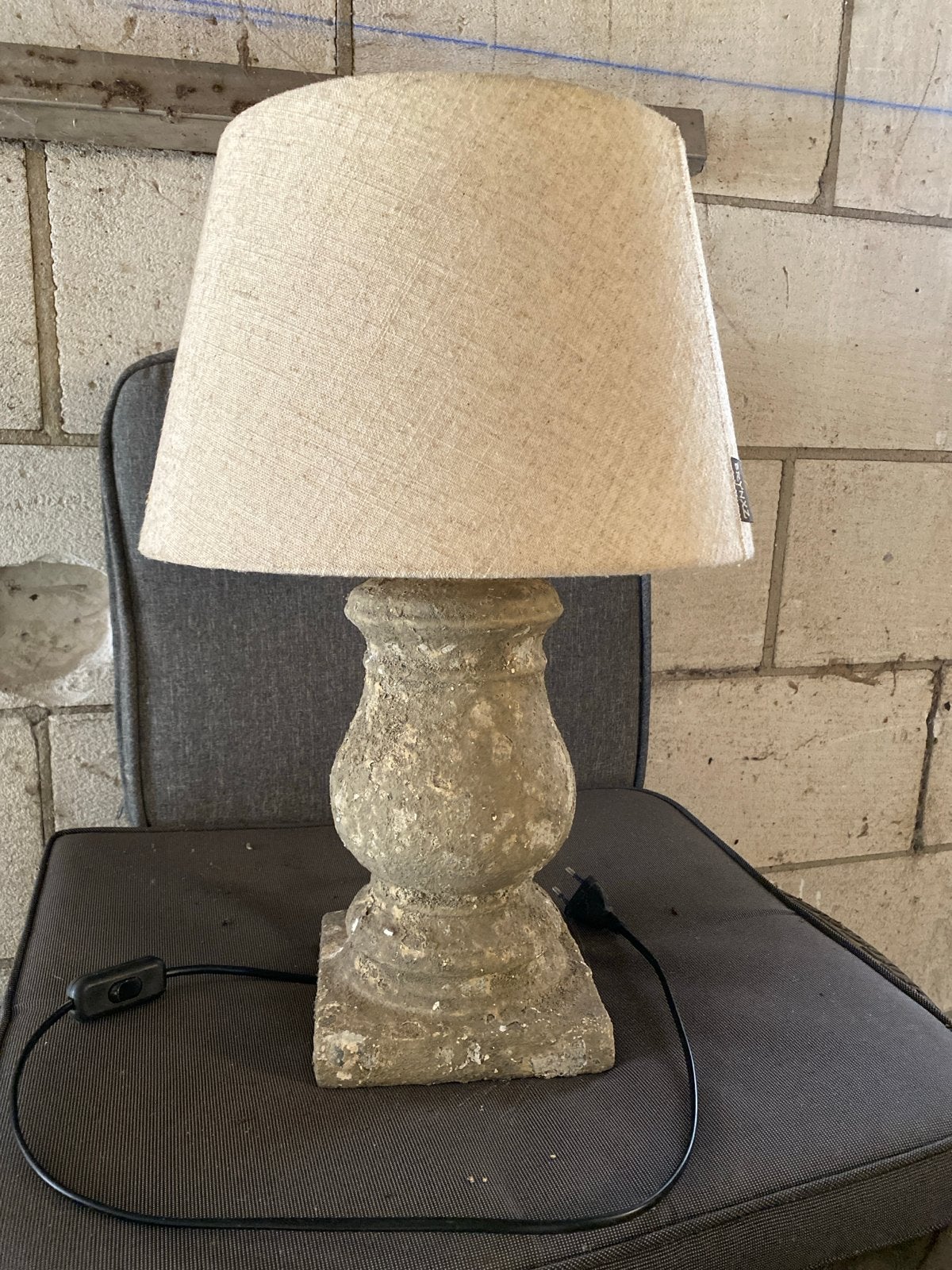 Rustieke tafellamp met stoffen kap - 50-55 cm hoog, Gebruikt, Textiel, Sfeerlamp, Met kap