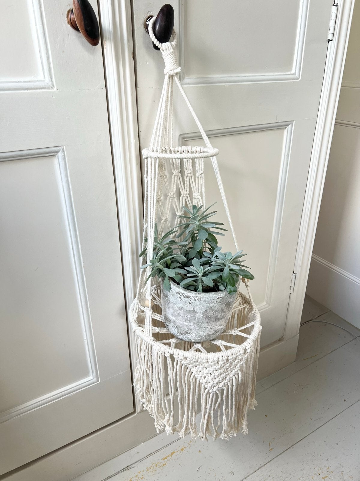 Macramé plantenhanger - Boho stijl - nieuw, Huis en Inrichting, Woonaccessoires | Overige, Boho, Nieuw, Ophalen of Verzenden, Wit