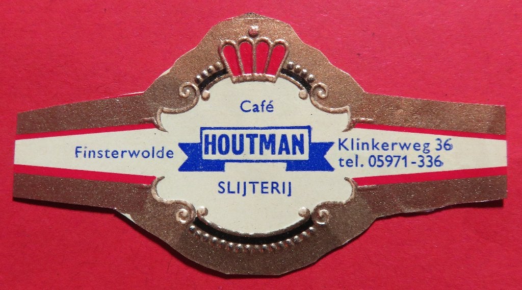 Sigarenbandje reclamebandje Café Houtman Finsterwolde, Verzenden, Gebruikt, Sigarenbandjes