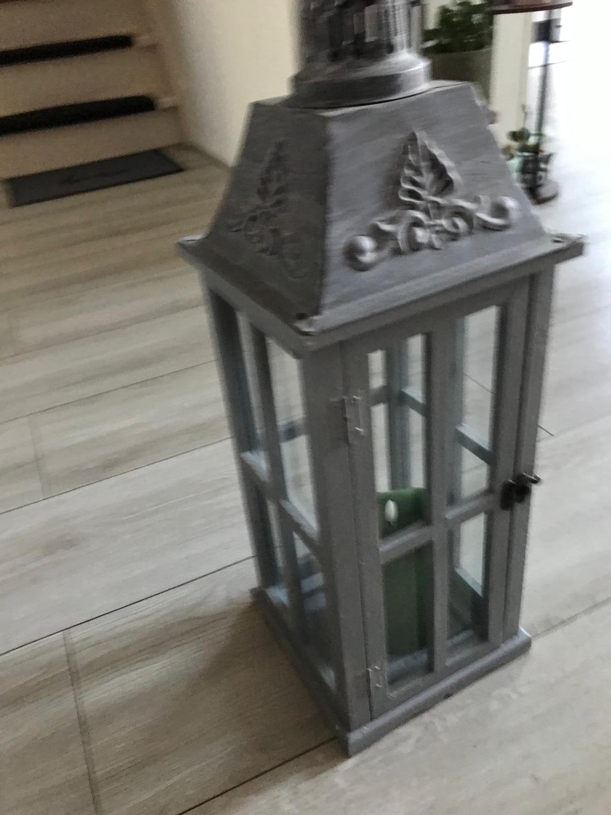 Decoratieve lantaarn grijs met glas zgn, Ophalen, Hout, Grijs, Landelijk