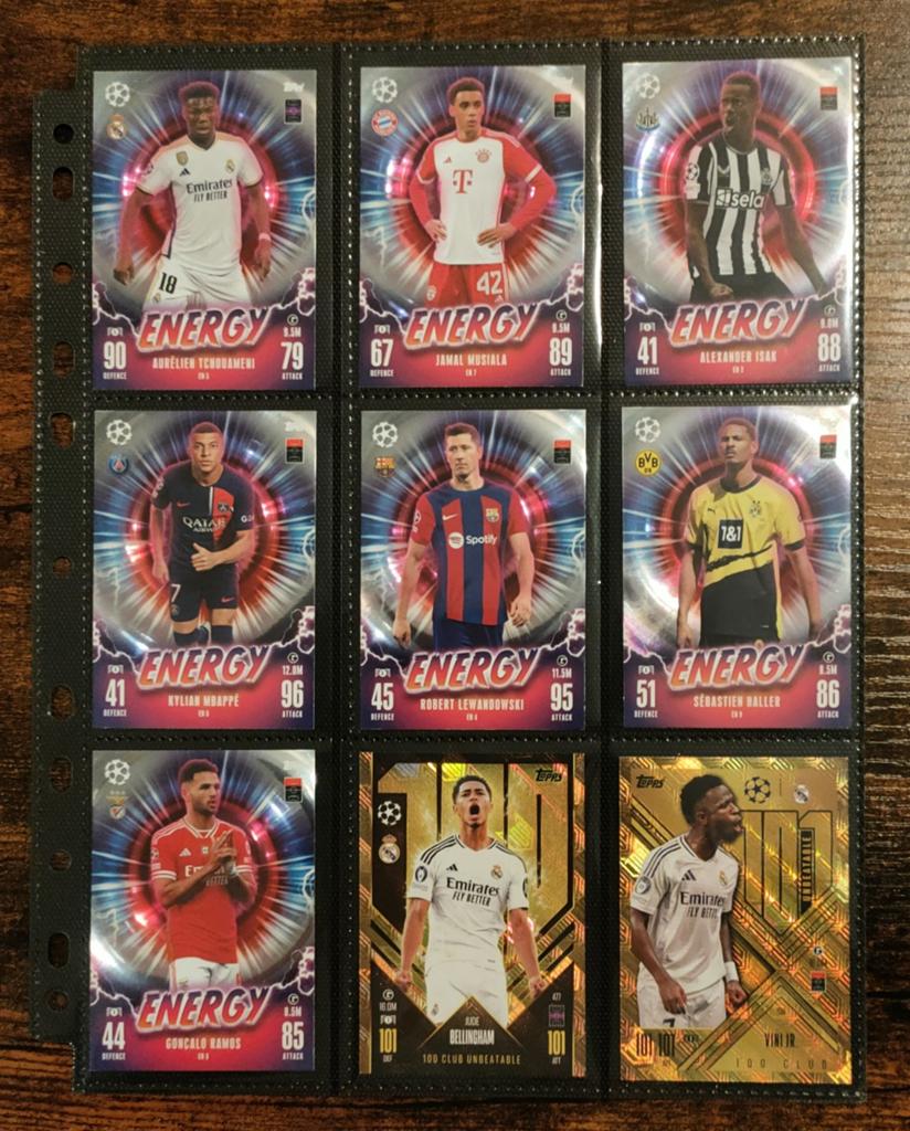 7 x Energy + 2 x Club 100.. Mbappe.. Musiala.. Bellingham, Ophalen of Verzenden, Zo goed als nieuw, Buitenlandse clubs, Poster, Plaatje of Sticker