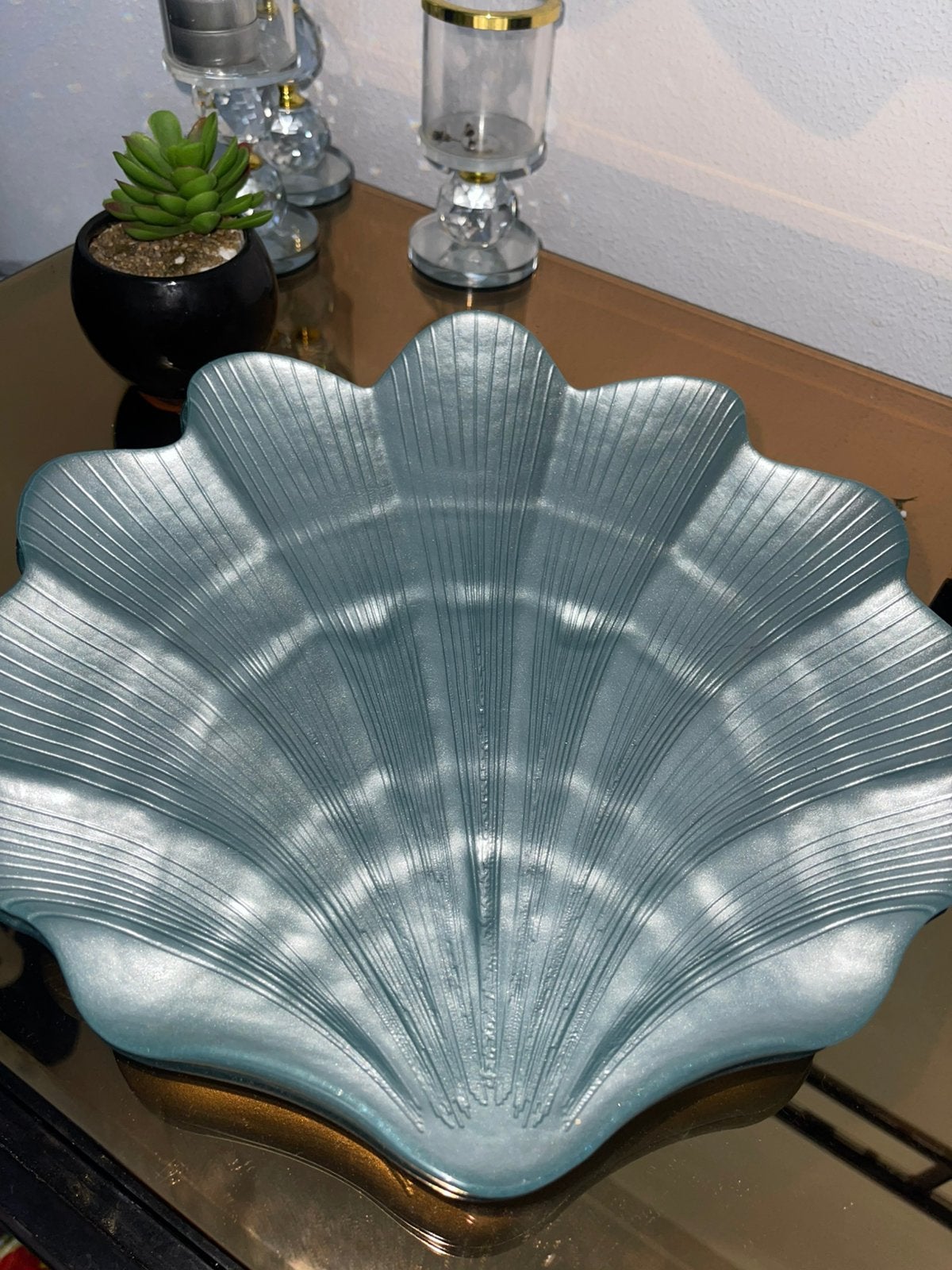 Decoratieve Schelp Schaal - Grijs/Blauw 2 stuks, Overige materialen, Schaal, Ophalen of Verzenden, Zo goed als nieuw