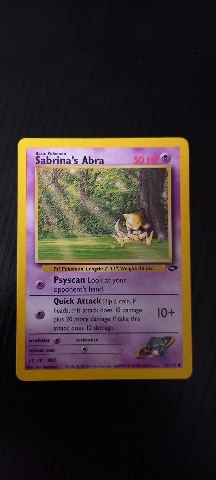 Sabrina's Abra Pokémon Kaart - 50 HP - LV. 18 #63, Ophalen of Verzenden, Gebruikt, Losse kaart