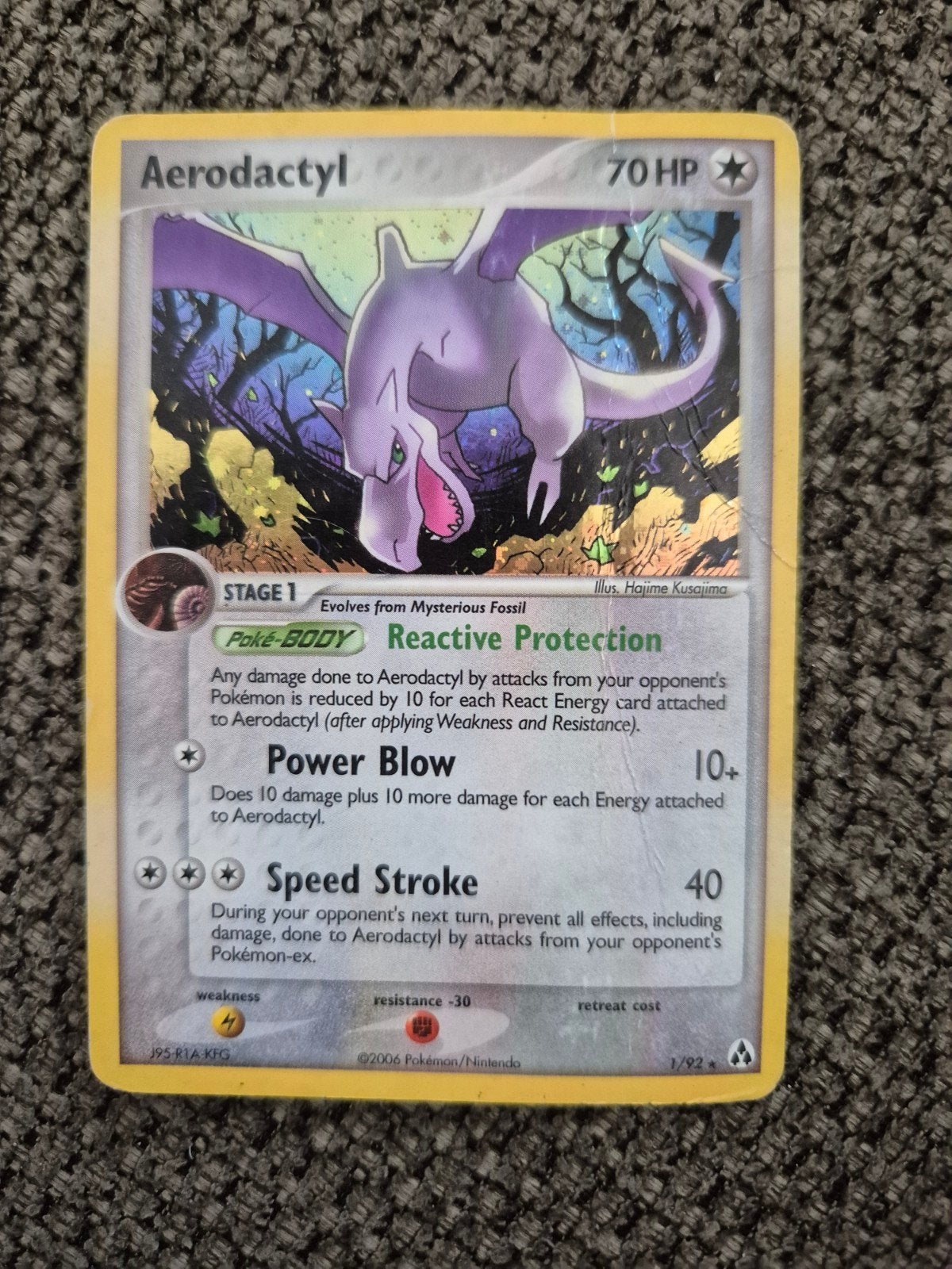 Aerodactyl Pokémon kaart 70 HP 1/92, Ophalen of Verzenden, Gebruikt, Losse kaart