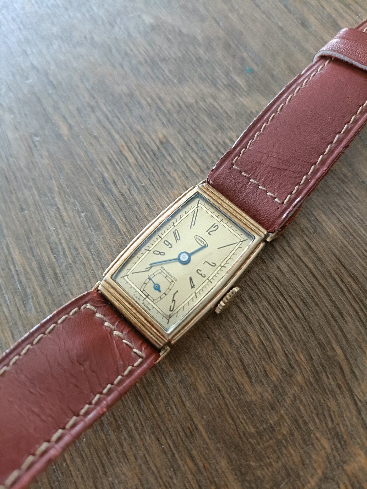 Vintage Heren Horloge Tank Model Goud Verguld Zie Fotos, Overige merken, 1900 tot 1930, Ophalen of Verzenden, Goud