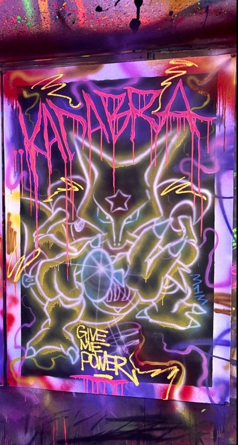 Kadabra, Pokemon, Psychic, Give me power, Neon black edition, Overig onderwerp, Echtheidscertificaat, Ophalen of Verzenden, Gemengde techniek