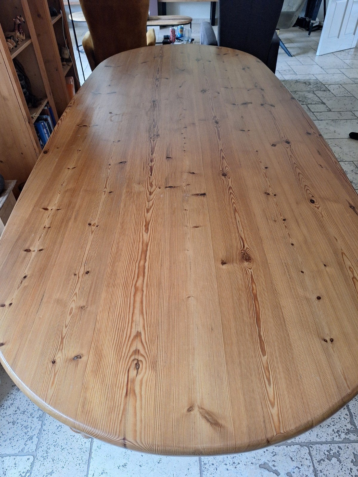 Stevige grenen ovale tafel, 270x117 cm, op maat gemaakt, Huis en Inrichting, Tafels | Eettafels, Ophalen, Gebruikt, 100 tot 150 cm