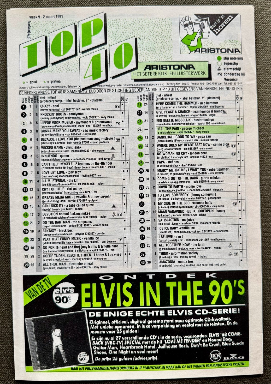 Top 40 Hitlijsten Magazine April 1991 - Pop & Rock, Verzenden, Gebruikt, Pop, Overige typen