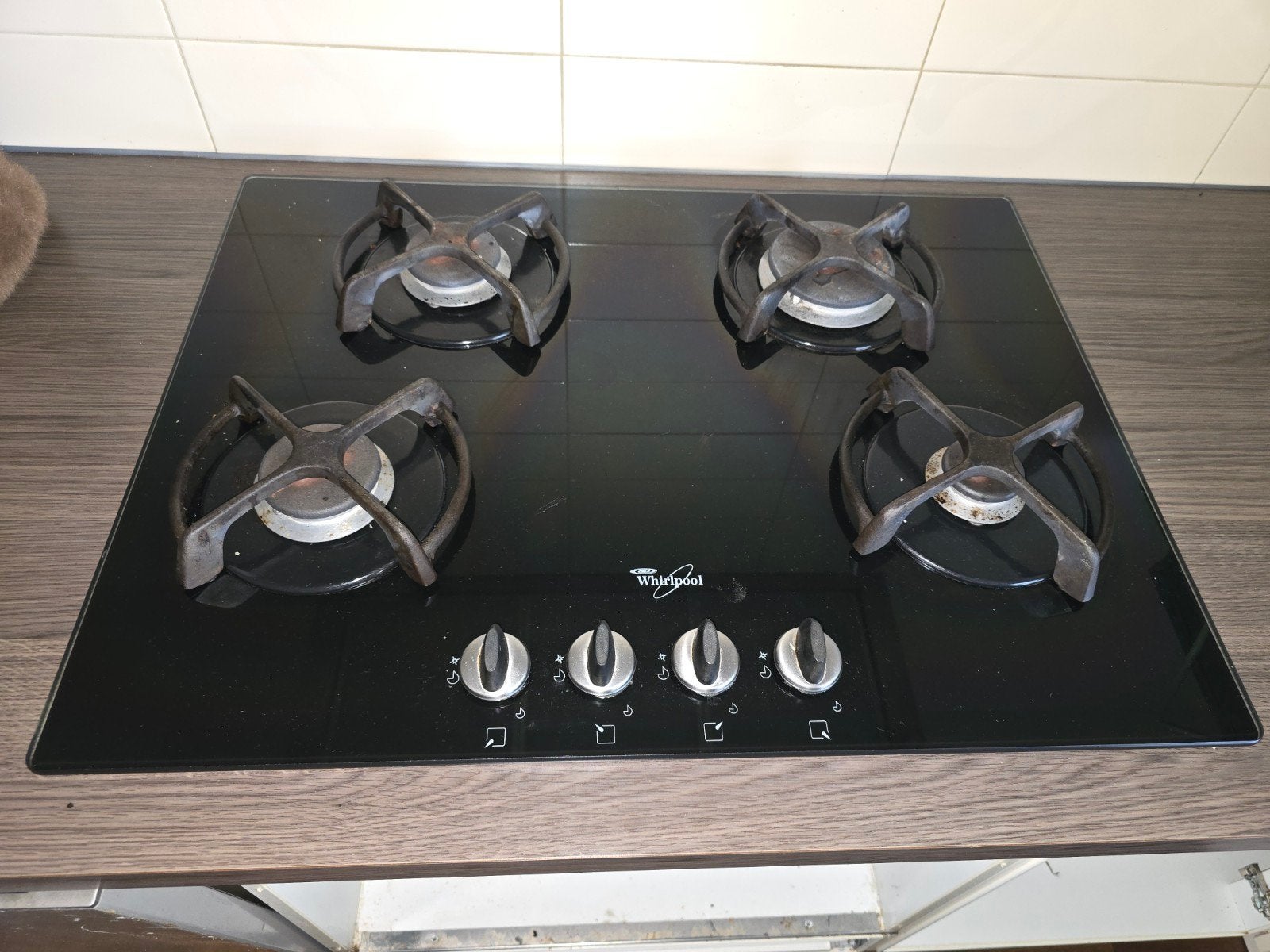 Whirlpool Gaskookplaat 68x51 cm - Zwart Glas, Witgoed en Apparatuur, Kookplaten, Ophalen