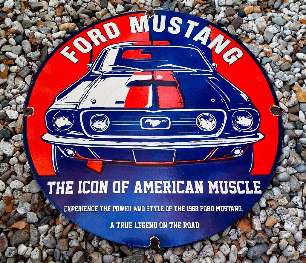Antiek / Oud Amerikaans Emaille Ford Mustang Reclamebord, Ophalen of Verzenden, Zo goed als nieuw, Auto's