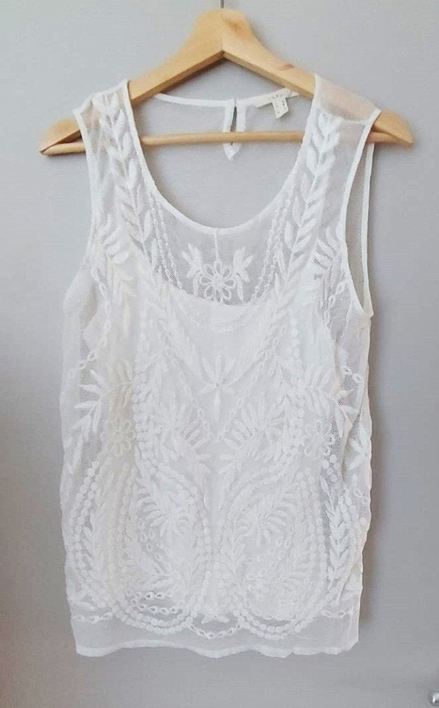 Esprit witte kanten top zonder mouwen, maat M, Maat 38/40 (M), Wit, Ophalen of Verzenden, Zo goed als nieuw
