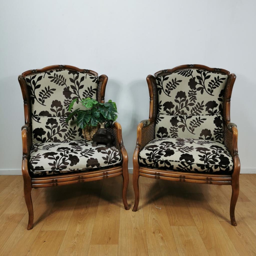 Vintage Faux bamboe fauteuil tuinstoelen Giorgetti stijl, Gebruikt, Info@flashbackfurniture.nl, Flashback Furniture, 75 tot 100 cm