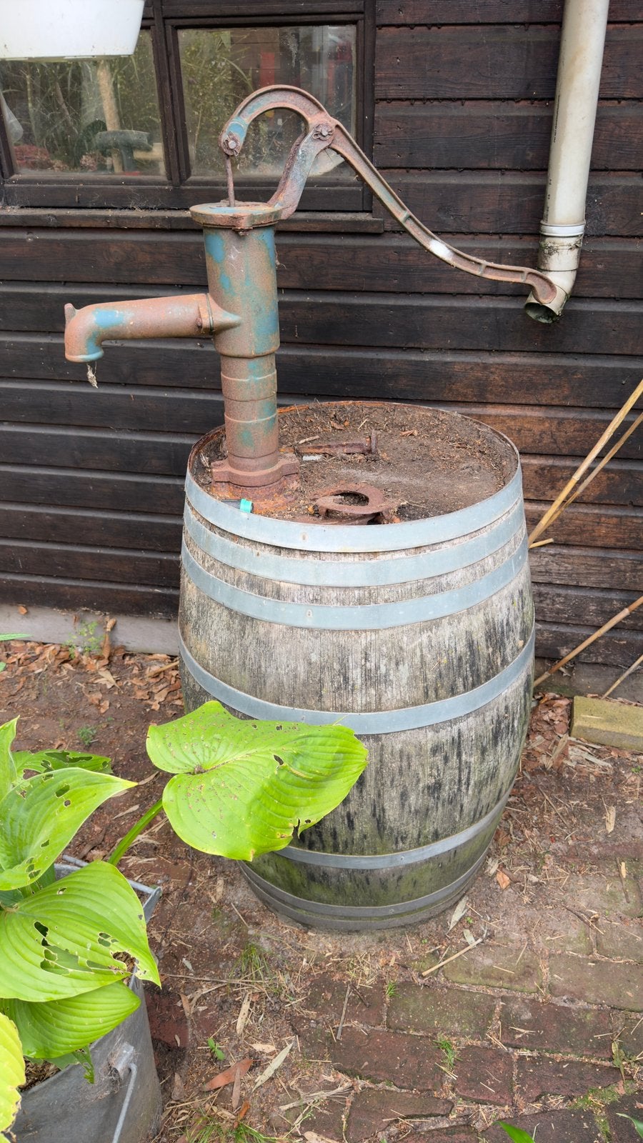 houten regenton met pomp, Ophalen, Overige materialen, Gebruikt, Fontein