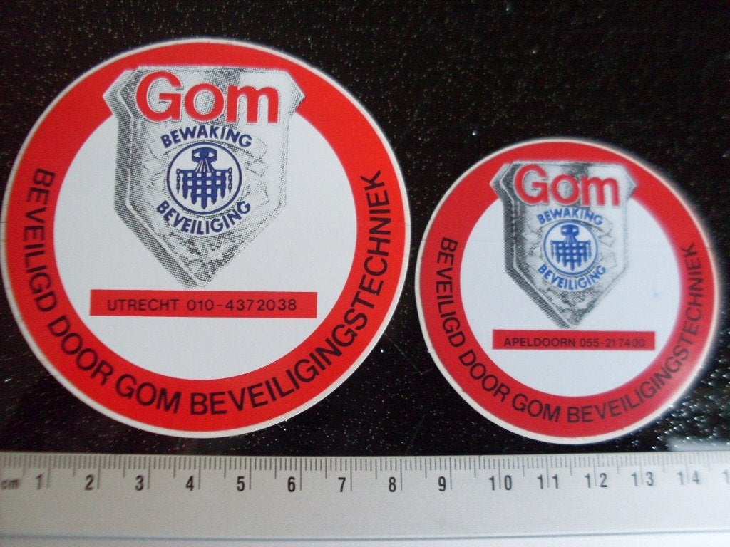 2x sticker GOM bewaking beveiliging utrecht logo embleem, Verzenden, Zo goed als nieuw, Bedrijf of Vereniging