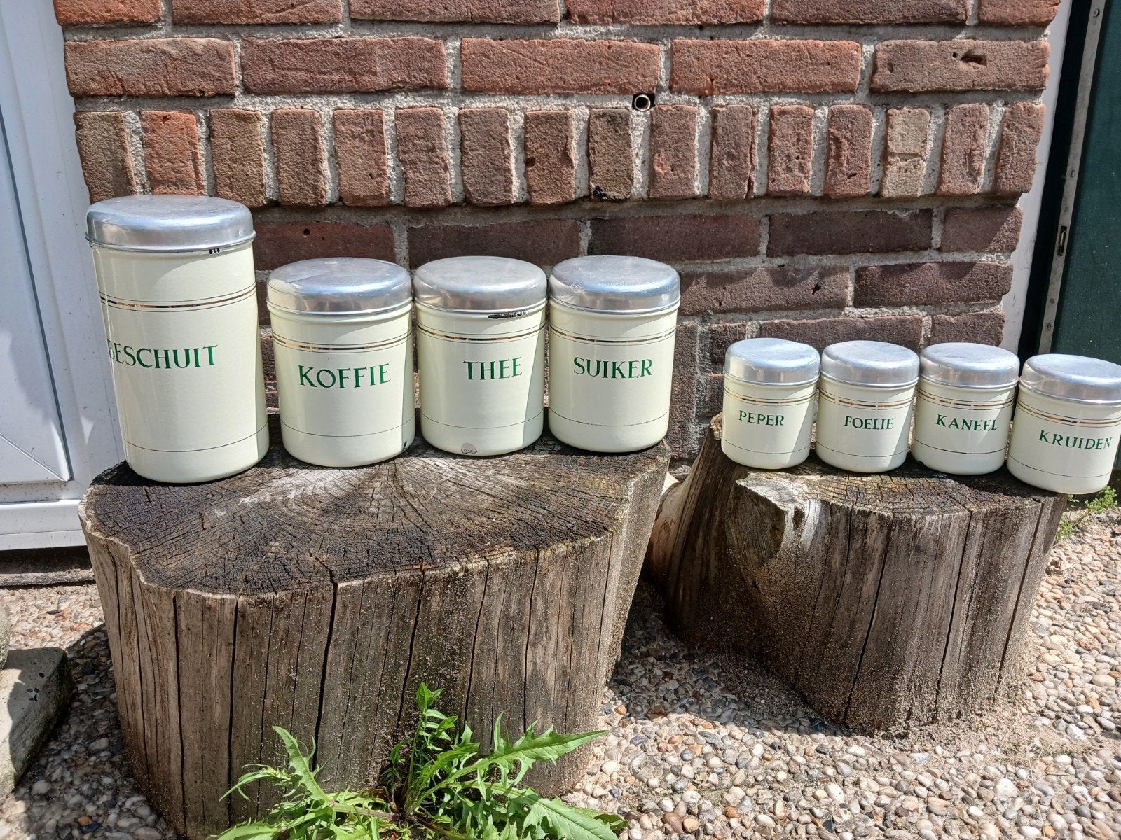 Complete emaille voorraadbussen set - vintage, Ophalen of Verzenden
