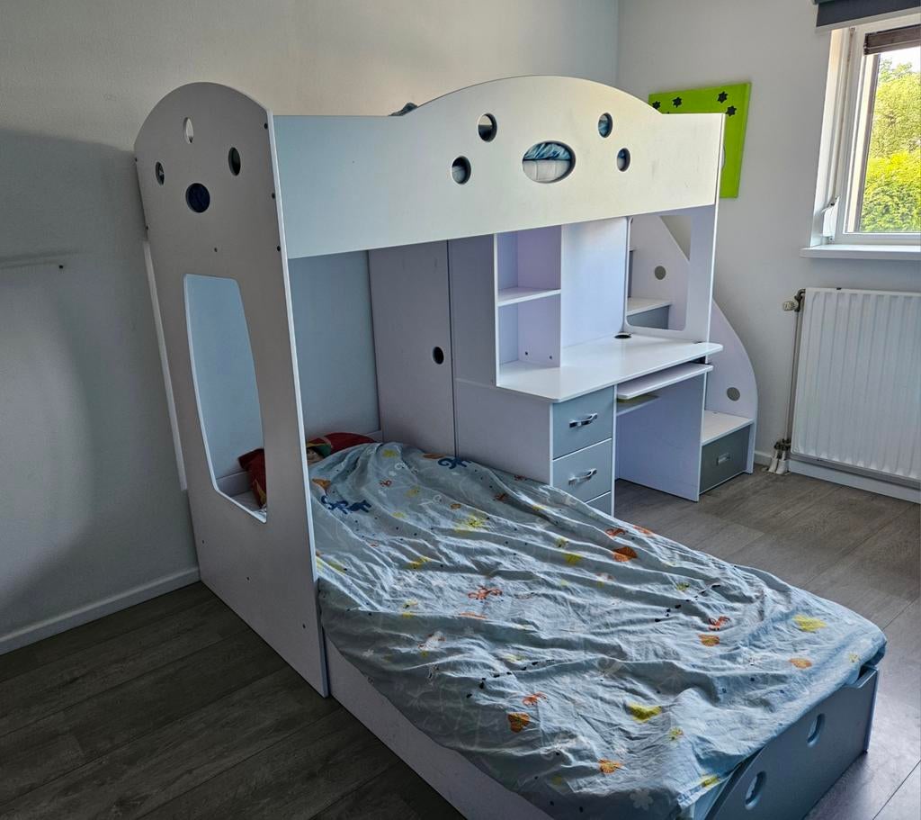 Hoogslaper net twee bedden, opbergruimte en bureau, Ophalen, Gebruikt, Hoogslaper