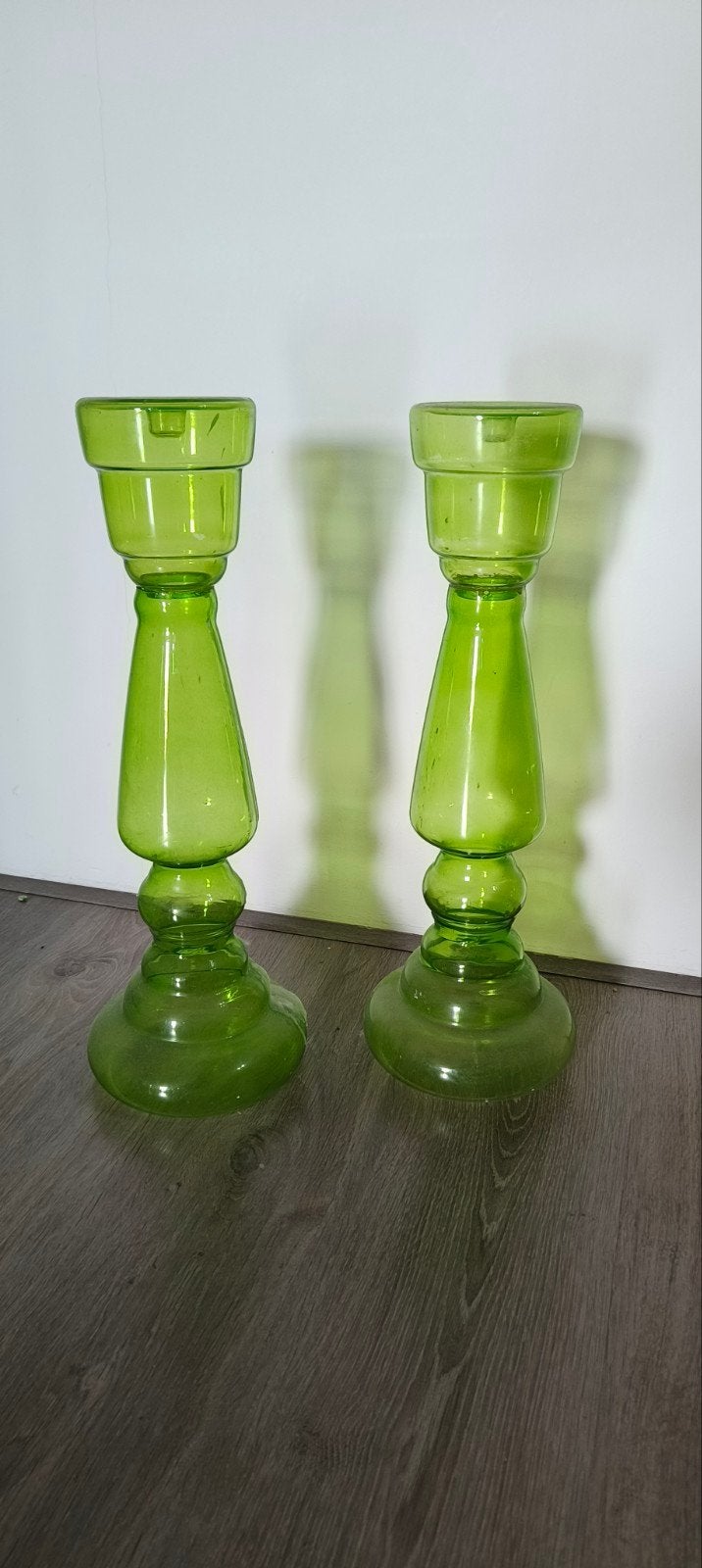 Groene Vintage Glazen Kandelaar - Set van 2, Ophalen, Glas